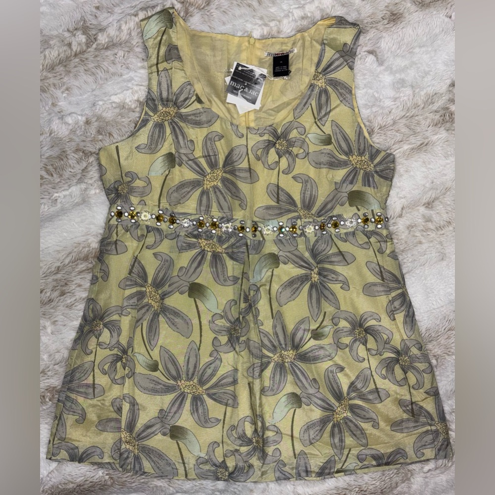 Mac & Jac Floral Embellished Sleeveless Blouse NWT